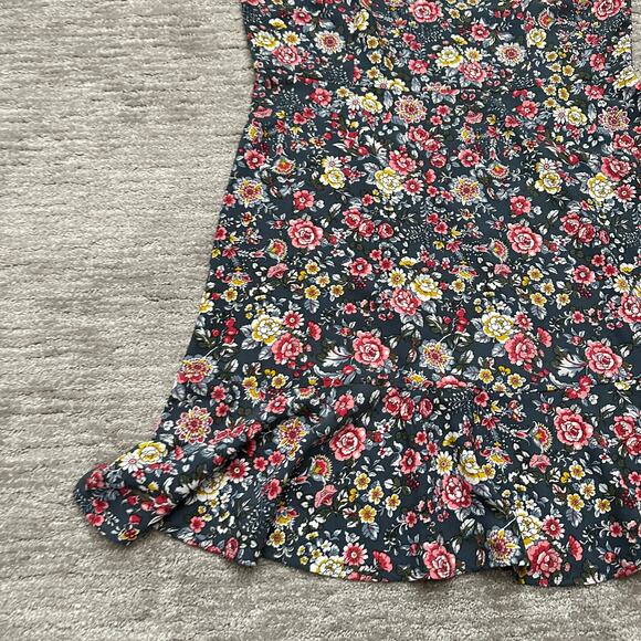 Ann Taylor Loft Dress Womens 14 Blue Floral Ruffle Hem Spring Summer Casual - Picture 3 of 12